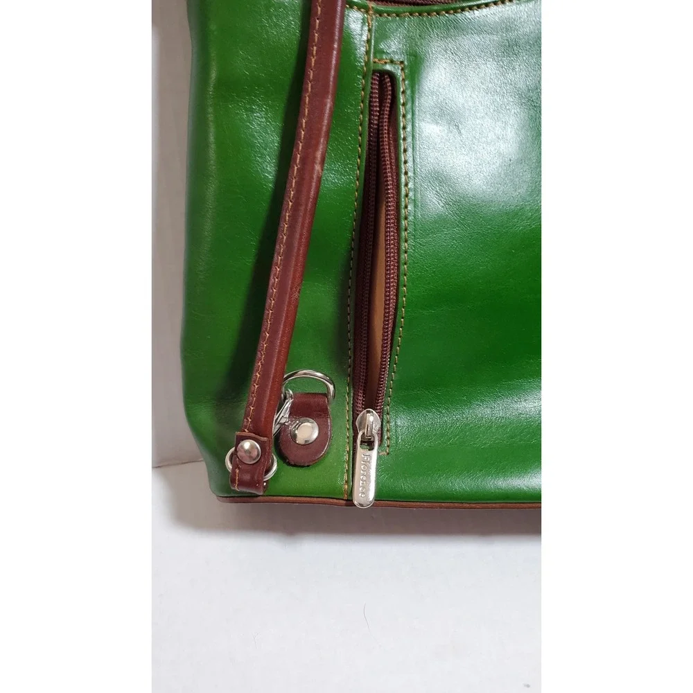 Florence Made In Italy Green Leather Convertible Backpack Shoulder Bag new - Picture 6 of 16